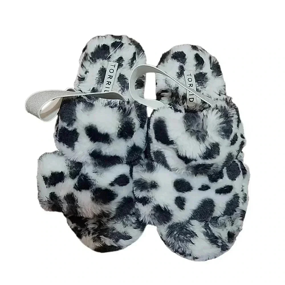 TORRID Faux Fur Double Band Leopard Platform Slippers. Size 8 - Picture 4 of 7